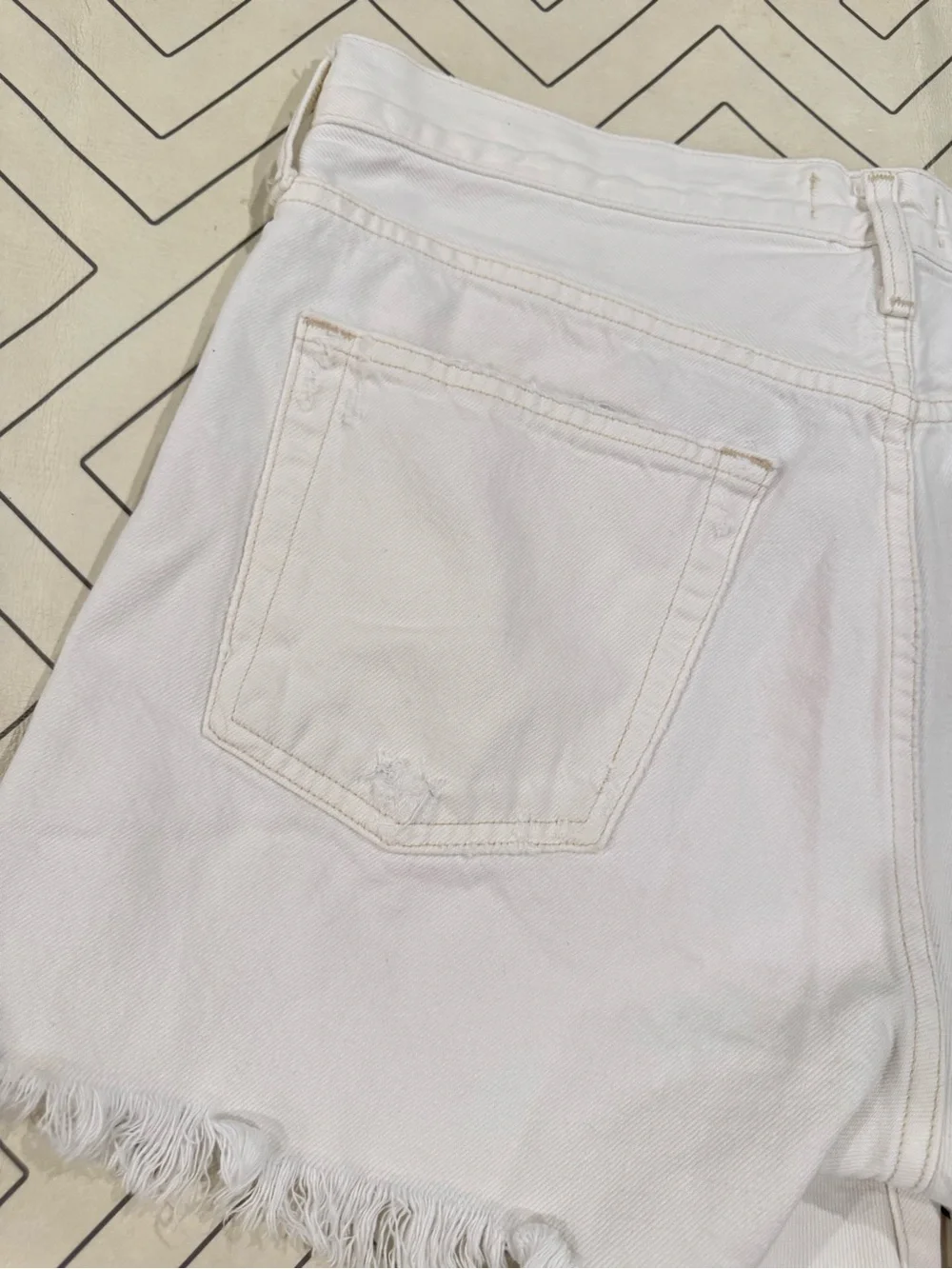 Agolde White Frayed Hem Parker Long Denim Shorts